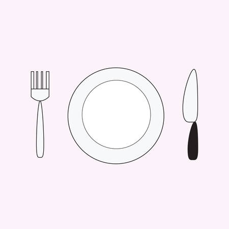 fork plate knife isolated on white backgroundのイラスト素材