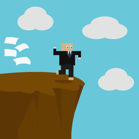 Businessman standing on the edge of a cliff. Vector illustration.のイラスト素材