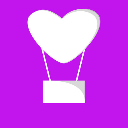 Heart air balloon icon. Flat style. Vector illustration. White on magenta background.のイラスト素材