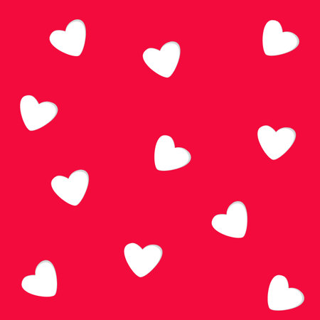 Seamless pattern with white hearts on a red background. Vector illustration.のイラスト素材