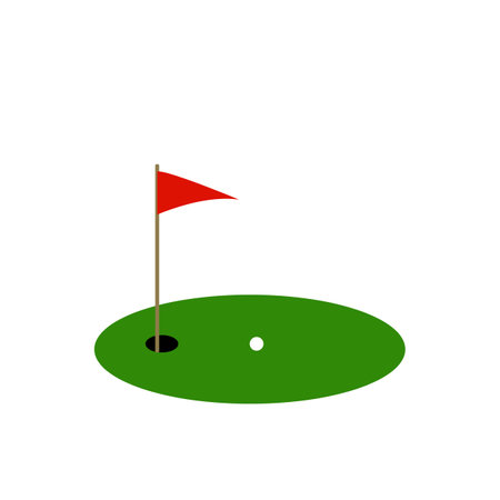 Golf hole with flag icon. Flat color design. Vector illustration.のイラスト素材