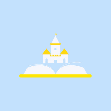 Castle icon in flat style on blue background. Vector illustration.のイラスト素材