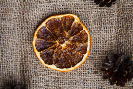 Background for a card, cloth, oranges and Christmas. Natural, eco-friendly.の写真素材