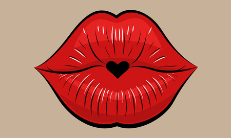 Beautiful sexy female lips sending kiss with heart shape style vector illustration.のイラスト素材