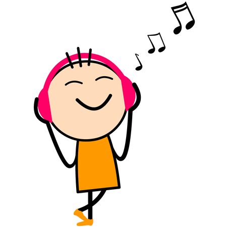 A Cartoon Boy with headphones listening to musicのイラスト素材