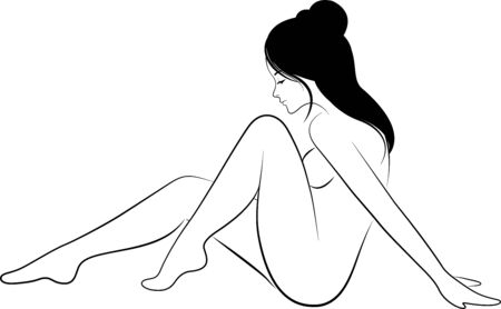 Vector illustration of a beautiful woman sitting in a sexy pose looking downward.のイラスト素材
