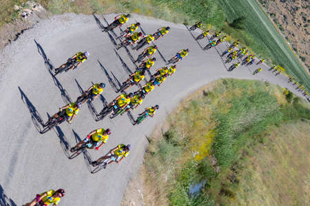 sportive activities of crowded and compatible cyclist group / Konya / Seydisehir / 09.07.2020のeditorial素材