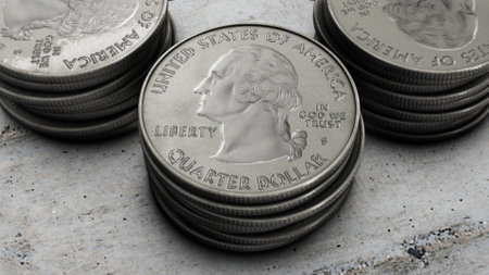 Stacks of quarter dollar coinsの写真素材