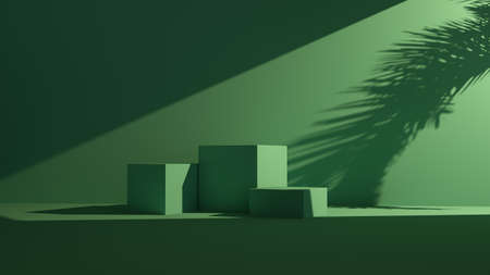 Modern cube pedestal podium Minimal abstract cosmetic background for product presentation. Sunshade...