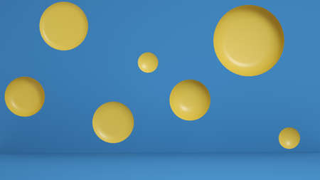 3d rendering podium minimal blue and yellow background scene, minimal abstract background