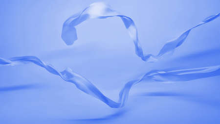Smooth elegant blue transparent cloth separated on white background. Texture of flying fabric.の写真素材