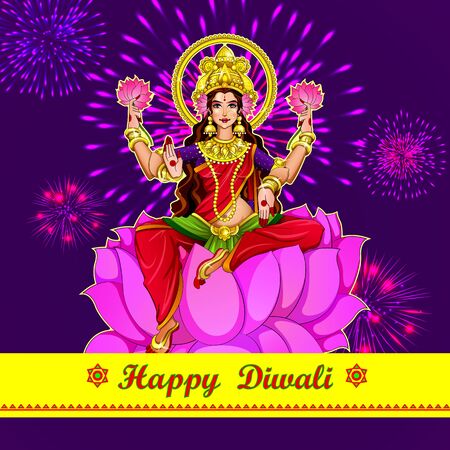 Illustration,Poster Or Banner Design For Indian Festival Of Dhanteras With Beautiful Goddess Maa Laxmi Take Shiny Golden Coin Pot On Decorated Background.Happy Diwali Holliday Of India.のイラスト素材