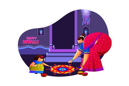 Indian family people celebrating Diwali festival of India in vectorのイラスト素材