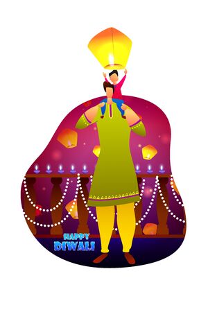 Indian family people celebrating Diwali festival of India in vectorのイラスト素材