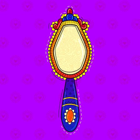 illustration of desi (indian) art style hand mirror.のイラスト素材
