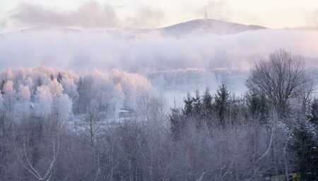 Frosty winter dawn in the Bieszczady Mountainsの写真素材