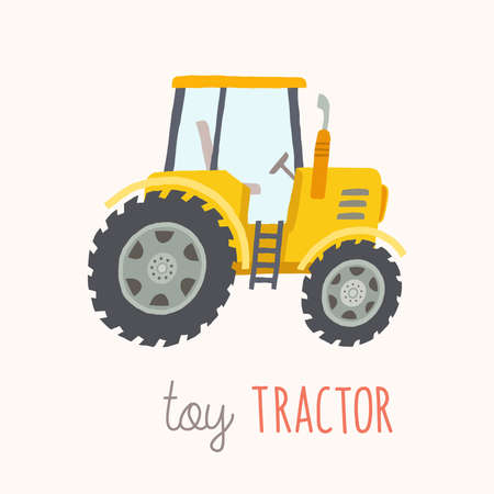 Funny cartoon yellow tractor.の写真素材