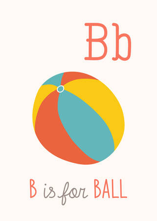 Alphabet Card. Nursery alphabet wall art. Cartoon vector eps 10 illustration isolated on white background. Ballのイラスト素材