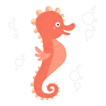 Cute seahorse. Cartoon vector hand drawn eps 10 illustration isolated on dark background in a flat style.のイラスト素材