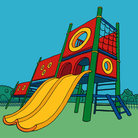 Childrens playground at public park or in the yard. Vector illustration. Isolated on white background.のイラスト素材