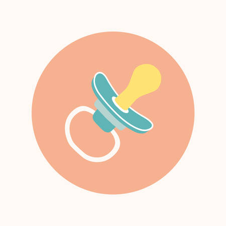 Baby pacifier icon in flat style. Infant dummy icon. Kids First Toys. Baby shower design element. Cartoon vector hand drawn eps 10 illustration isolated on white background.のイラスト素材