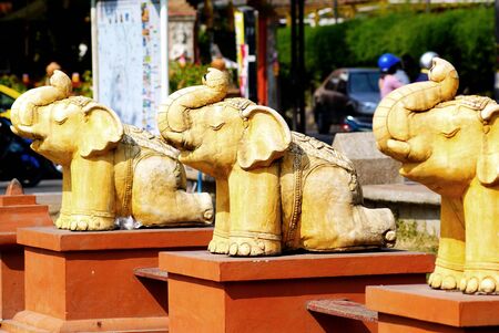 Chiang mai, Thailand - January 17, 2009  Elephants shape decorative statue wish good luck and prosperity to passers-by in Chiang mai のeditorial素材