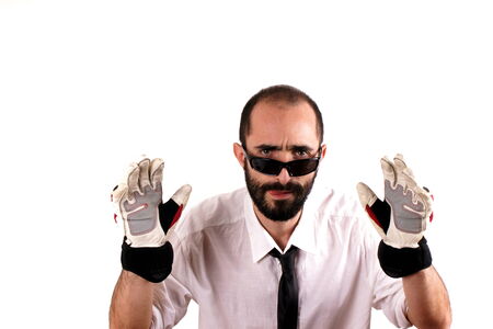 Businessman wearing sports glovesの写真素材