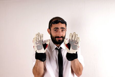 Businessman wearing sports glovesの写真素材