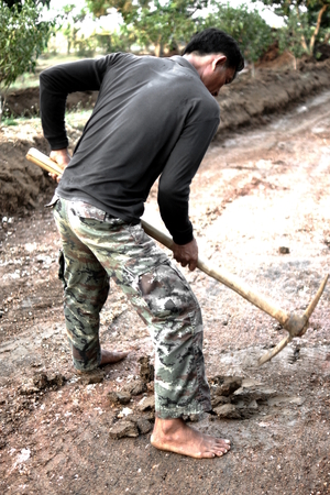 SA KAEW, THAILAND - February 09, 2014: Gold prospector looking for gold in the countryside around Sa kaew, Thailand.のeditorial素材