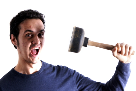 Man with plungerの写真素材