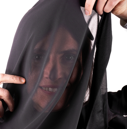 Woman with black trasparent scarf