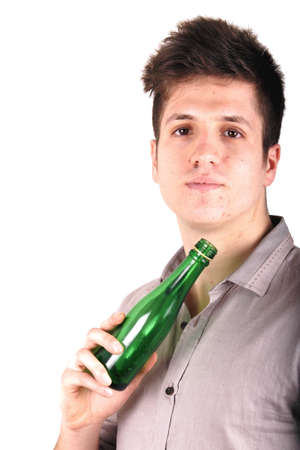 Boy with green bottleの写真素材