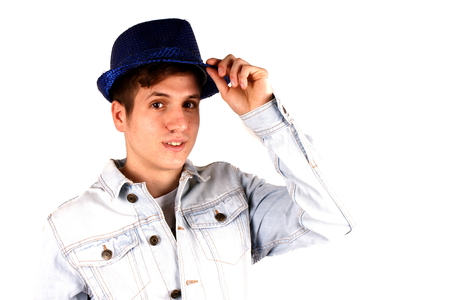 Boy with blue hatの写真素材