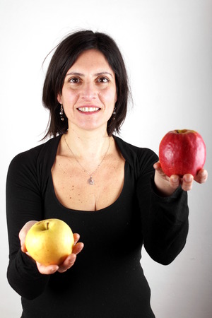 Woman with appleの写真素材