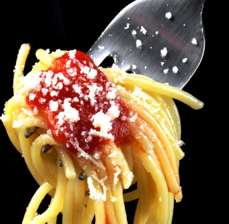 Studio shot of italian spaghetti pasta with tomato sauceの写真素材