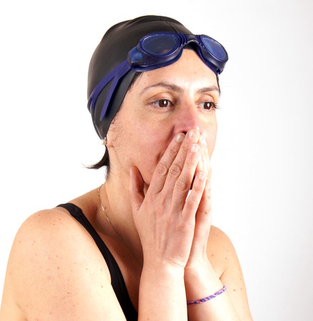 Studio shot of a woman in swimming clothesの写真素材