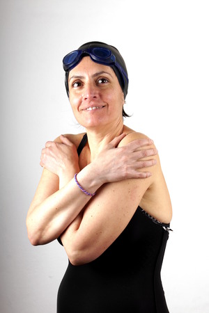 Studio shot of a woman in swimming clothesの写真素材