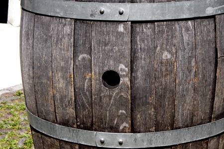 Close up of a wooden barrelの写真素材