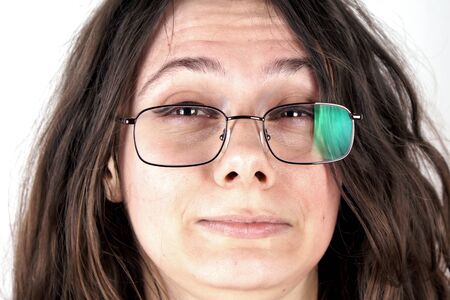 Studio shot of a lady with glassesの写真素材
