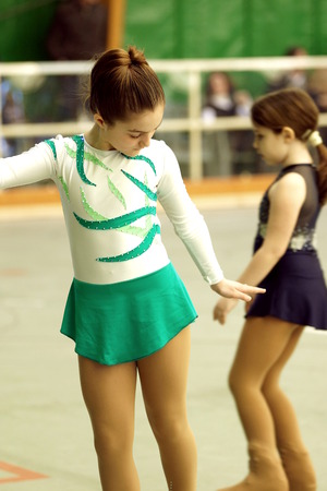Soragna, Parma, ITALY - March 20, 2016: Athletes , coaches and judges engaged in a figure skating competitionのeditorial素材