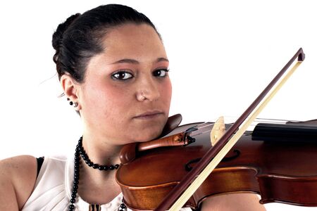 Elegant lady with violin on white backgroundの写真素材