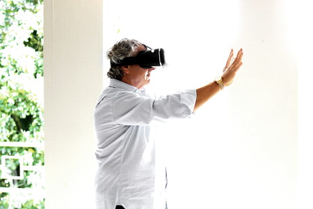Man wearing a virtual reality viewer