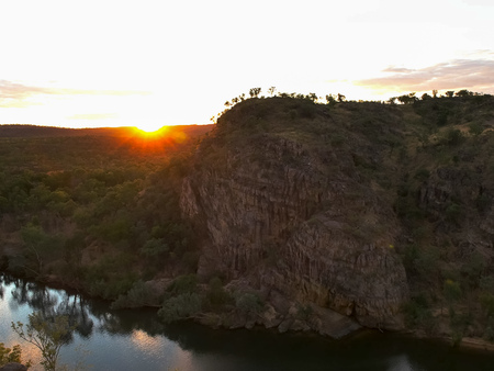 katherine gorge in nitmiluk national park at sunsetの写真素材