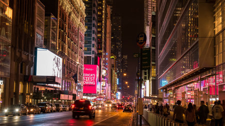 NEW YORK, NEW YORK, USA - SEPTEMBER 12, 2015: traffic on W 42nd street in manhatten, ny