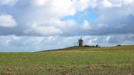 wide view of le moulin de moidrey near mont st michelの写真素材