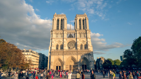 NOTRE DAME, PARIS, FRANCE- SEPTEMBER 20, 2015: afternoon view of notre dame cathedral, parisのeditorial素材