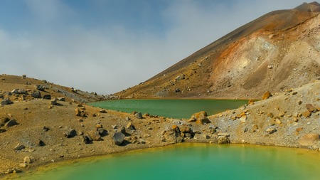 two emerald lakes on the tongariro crossingの写真素材