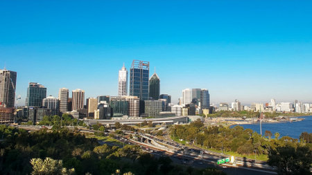 PERTH, WESTERN AUSTRALIA, AUSTRALIA- NOVEMBER 11, 2015: the skyline of the city of perth from kings parkのeditorial素材
