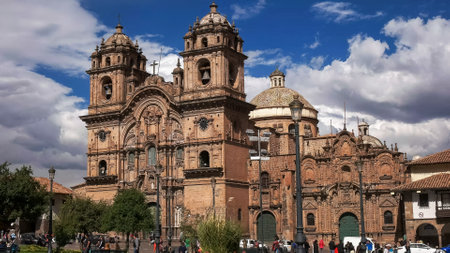 CUSCO, PERU- JUNE 20, 2016: exterior view of the church of the society of jesus in the city of cuscoのeditorial素材