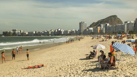 RIO DE JANEIRO, BRAZIL- 25,MAY, 2016: the view looking south on copacabana beach in rioのeditorial素材